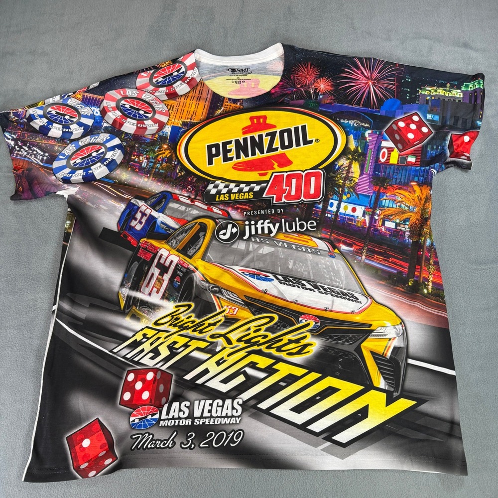 NASCAR Pennzoil 400 Las Vegas Motor Speedway 2019 AOP Shirt Mens 2XL SMI Racing